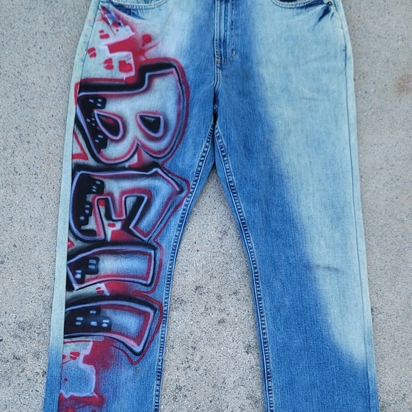 Custom Spray Painted Denim Jeans BELL Bell Biv Devoe Poison
